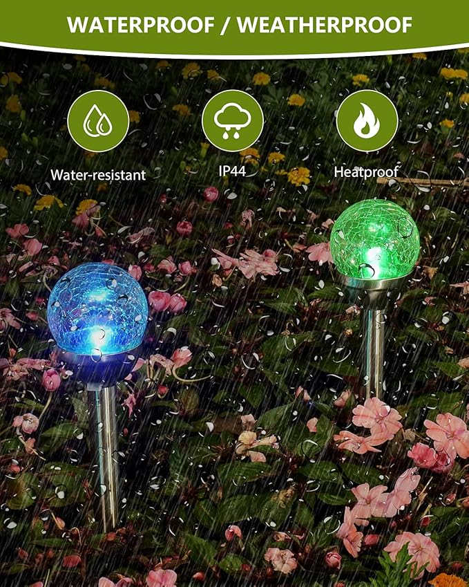 Solar Garden Lights Cracked Glass for Outdoor Waterproof Landscape Pathway Decorations 7 Colors Changing 10 Packs