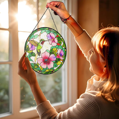 7.8" Hummingbird Stained Glass Suncatcher, Bird Suncatcher for Window Hanging, Art Decor for Home Garden Housewarming, Gift for Mom, Grandma, Women, Friend, Bird Lover BIRD-31B-SG8