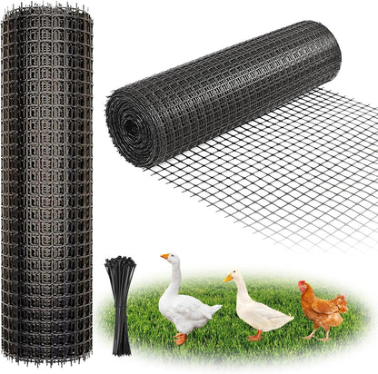 Heavy Duty Plastic Fence Roll 20" x 50' - 0.8x0.8 Inch Chicken Wire Mesh, Reusable Fencing for Garden, Rabbit/Poultry Protection, Balcony & Plant Defense (Black)