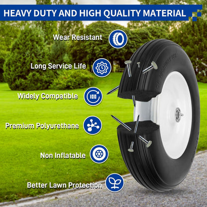 14.5'' Wheelbarrow Tires, 4.80/4.00-8 Solid Flat Free Tire Wheel with 3/4" & 5/8" Bearing, 3"-7'' Hub, Universal Replacement Solid Tire for Hand Truck/Utility Cart Fits 3.50/2.50-8, 4.00-6