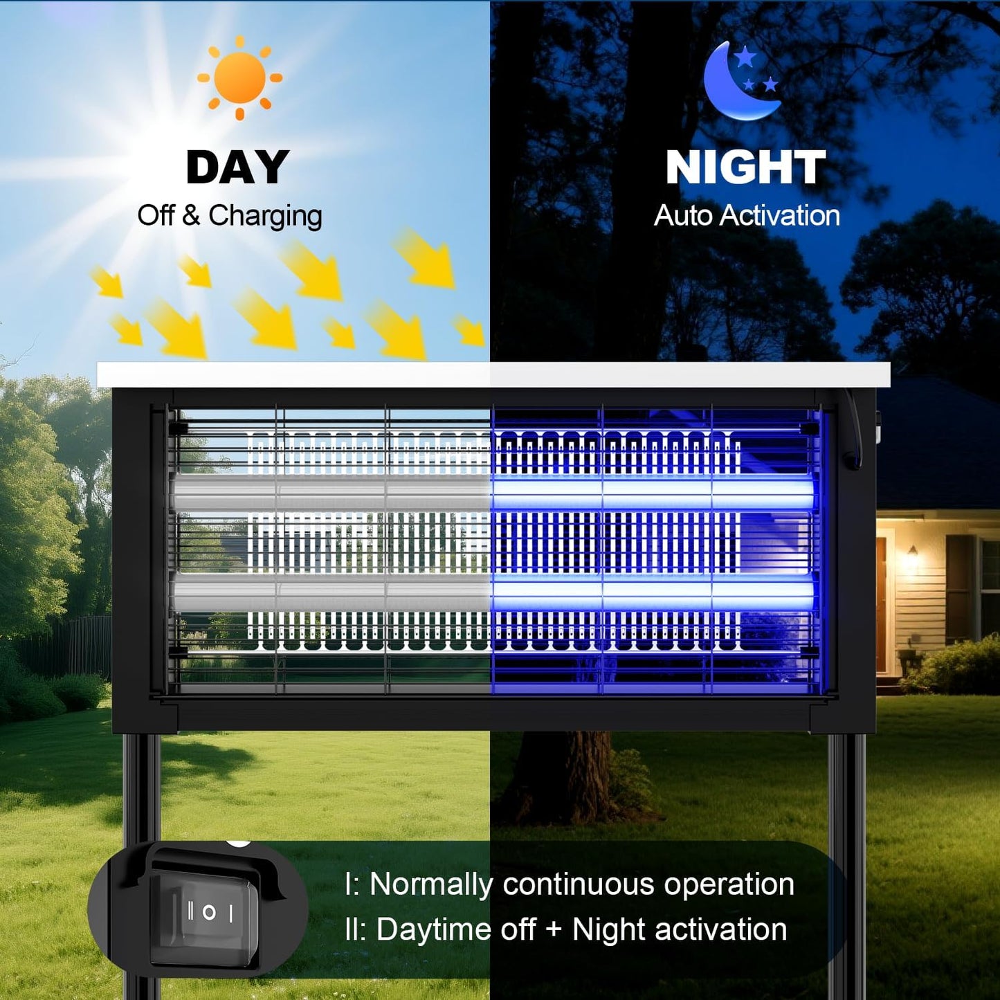 Solar Bug Zapper Outdoor, Powerful Mosquito Zapper, Electric Mosquito Killer Outdoor, Waterproof & Portable Fly Killer, Rechargeable Flying Insect Trap for Patio, Yard, Garden, Home, Camping, Black