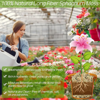 ZeeDix 1500g Premium Sphagnum Moss for Plants, 60QT Natural Long Fibered Orchid Moss Sphagnum Peat Moss Bulk for Carnivorous,Orchid,Sarracenia,Succulent,Venus Fly Traps and Reptiles