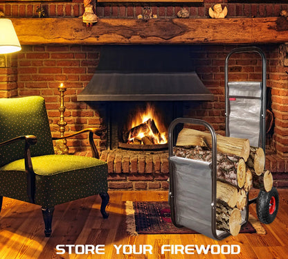 Firewood Cart: 44 X 27 X 20 in Heavy Duty 220 lbs Load Pneumatic Tires for Garden Backyard Fireplace Men Women Use