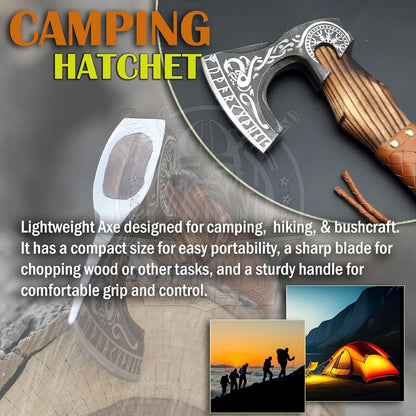 SHINY CRAFTS® Handcrafted Decorative Viking Axe with Leather-Wrapped Handle & Sheath – Engraved Blade – Ceremonial Collectible Gift for Men, Warriors, History Buffs, Cosplay & Display (VBA-06)