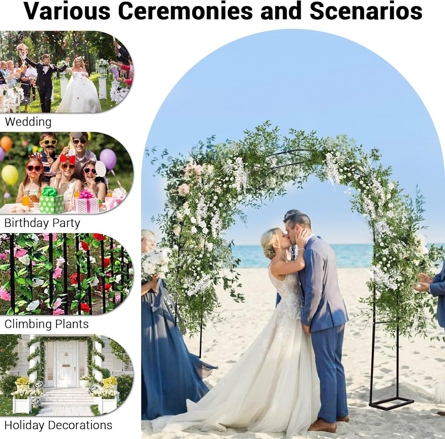 Garden Arch with Planter Metal Garden Arbor with Gate, Arch Trellis for Climbing Plants Rose, Wedding Archway Pergola for Lawn Patio Bridal Party Decoration