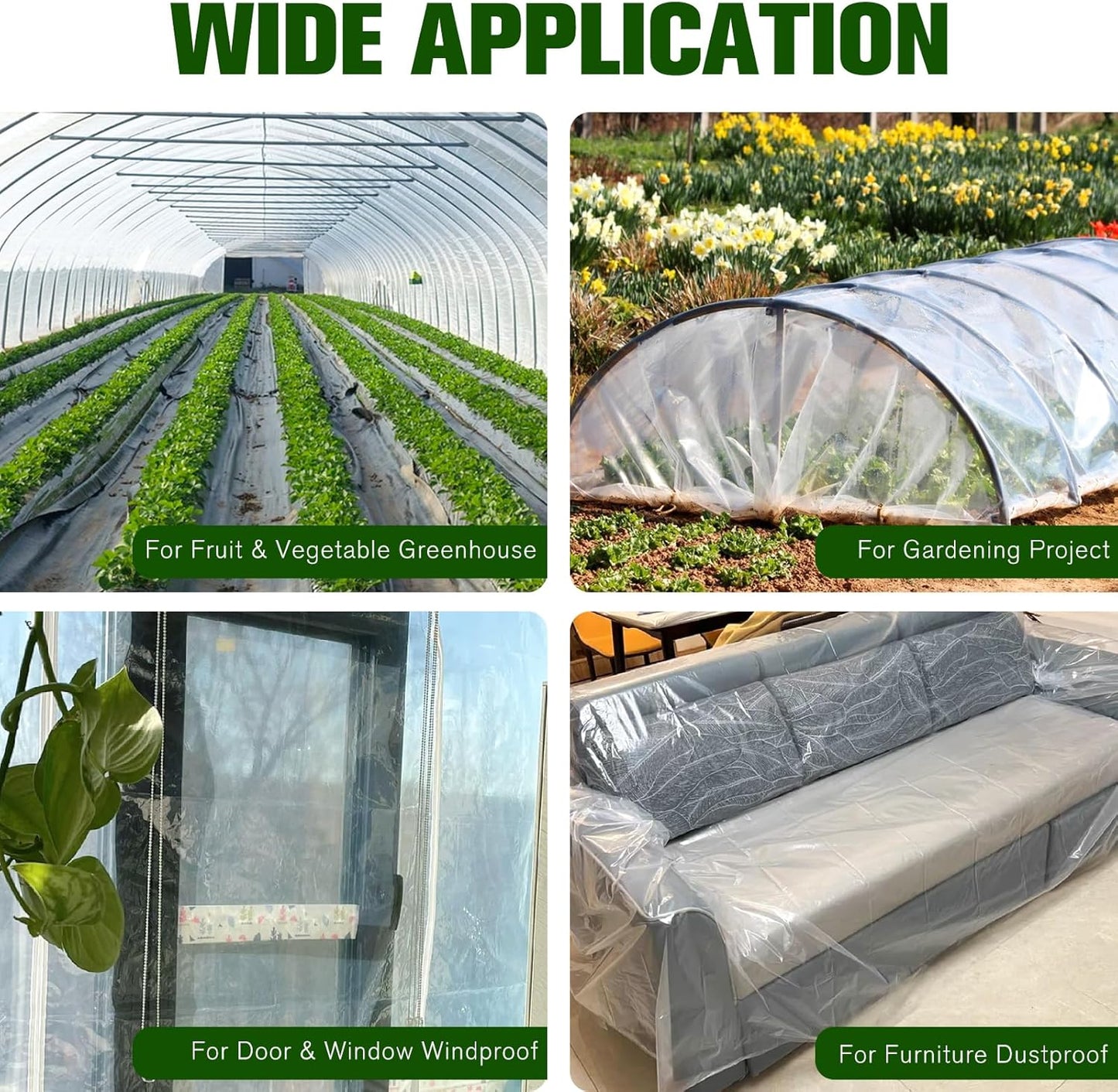 Greenhouse Plastic Sheeting- 6 mil Clear Plastic Sheeting -Waterproof Cover, UV Resistant Poly Tarp Hoop Covering for Farms Greenhouse Garden Outdoor, 12x25 FT