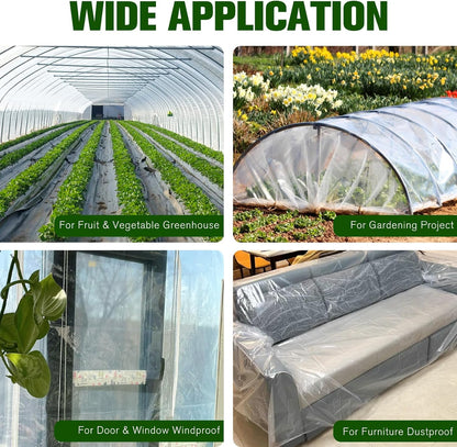 Greenhouse Plastic Sheeting- 6 mil Clear Plastic Sheeting -Waterproof Cover, UV Resistant Poly Tarp Hoop Covering for Farms Greenhouse Garden Outdoor, 12x25 FT