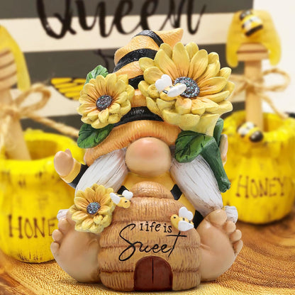 Hodao Gnome Figurine Decorations Indoor Home Decor Sweet Life Bee Gnome - The Sweetness and Warmth of Nature - Summer Garden Patio Gnome Sculpture Decorations (Bees gnome)