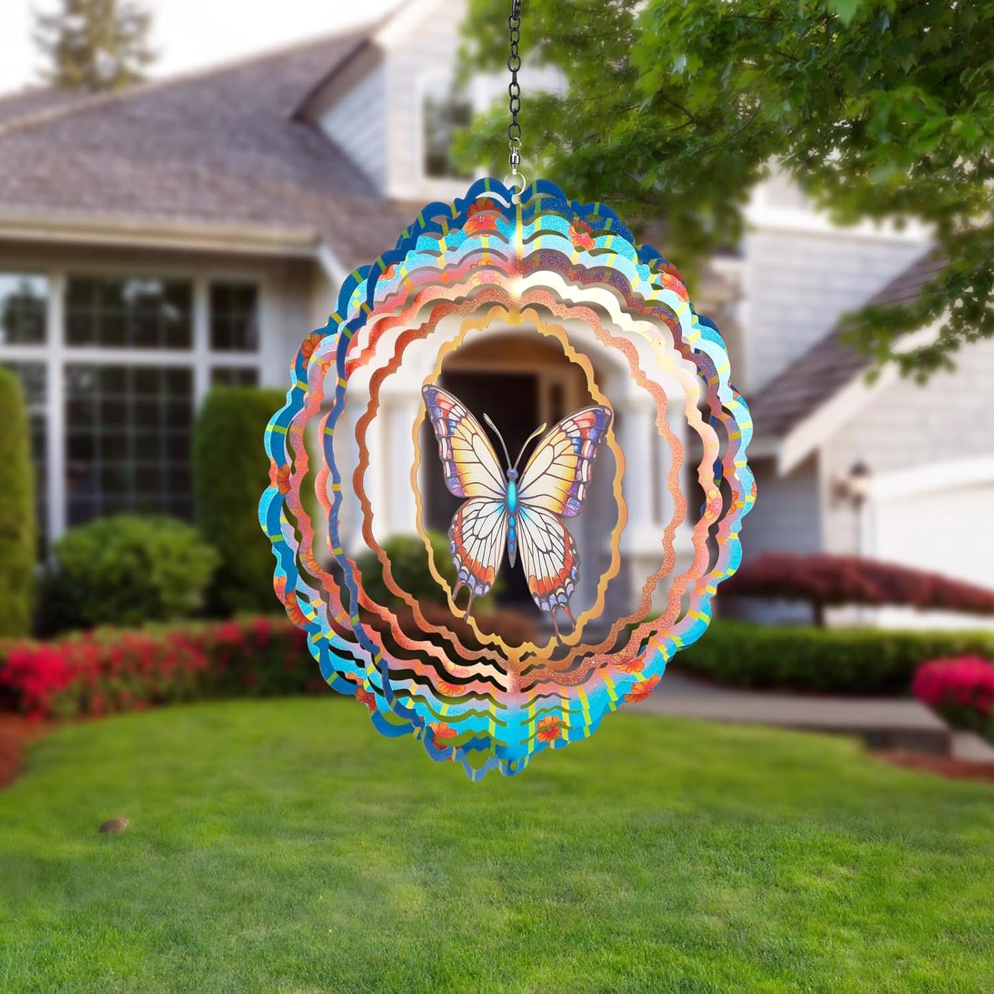Butterfly Wind Spinners Garden Decor as Birthday Gifts for Women Mom,12 inch 3D Stainless Steel Hanging Wind Spinner Metal Catchers Kinetic Sculpture for Outdoor Decor, Patio,Yard Decorations