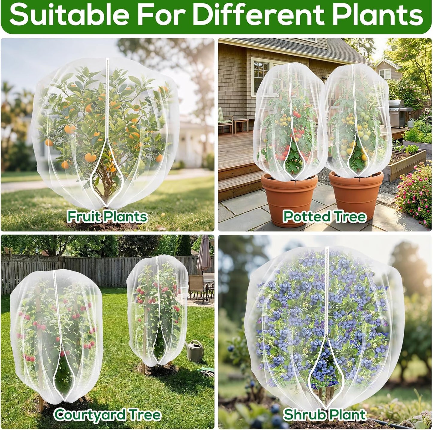2 Pack Fruit Tree Netting Covers with Zipper & Drawstring – Ultra Fine Mesh Plant Protection Bags for Birds, Deer, Bugs & Garden Pests, 4 x 5 FT