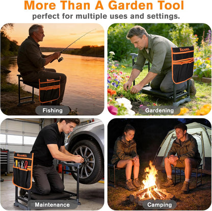 Garden Kneeler and Seat with Extra Wide Thick EVA Pad – Heavy Duty Foldable Gardening Bench Stool with Tool Pouches, Ergonomic Kneeling Seat for Seniors, Women & Men, Black & Orange