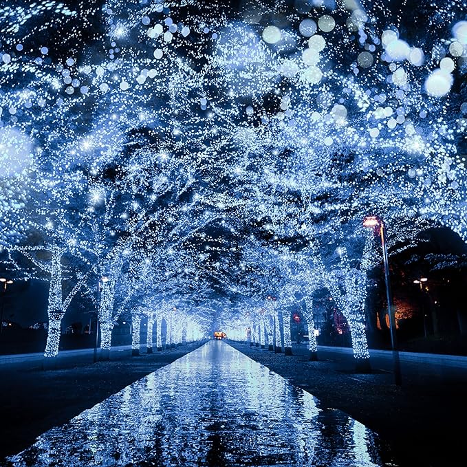 FUNPENY 164FT 500 LED Christmas Indoor Outdoor Decorative String Lights, 8 Modes Waterproof Plug in Green Wire LED Fairy Light for Christmas Party Wedding Garden Home Decoration (White)