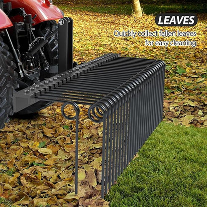 60" Durable Powder Coated Steel Pine Straw Rake, Steel Spring Landscape Rake for Leaves, Pine Needles, Straw, and Grass Attaches to Cat 0 Cat 1,3 Point Hitch Tractor, Black