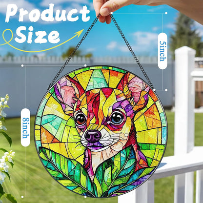 8″ Stained Glass Window Hanging Ornament, Vibrant Chihuahua Stained Glass Suncatcher Ornament, Sun-Catcher Window Decor | Gifts for Dog Lovers, Dog Lover Gift, Pet Lover Gift
