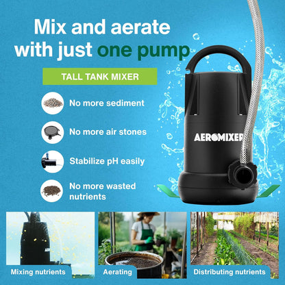 Aeromixer Tall 3/4 HP Submersible Mixing + Aerating Pump - Submersible Water Pump for Nutrient Mixing and Aerating, Electric Garden Water Pumps, Heavy Duty Outdoor Pumps for Farming and Gardening
