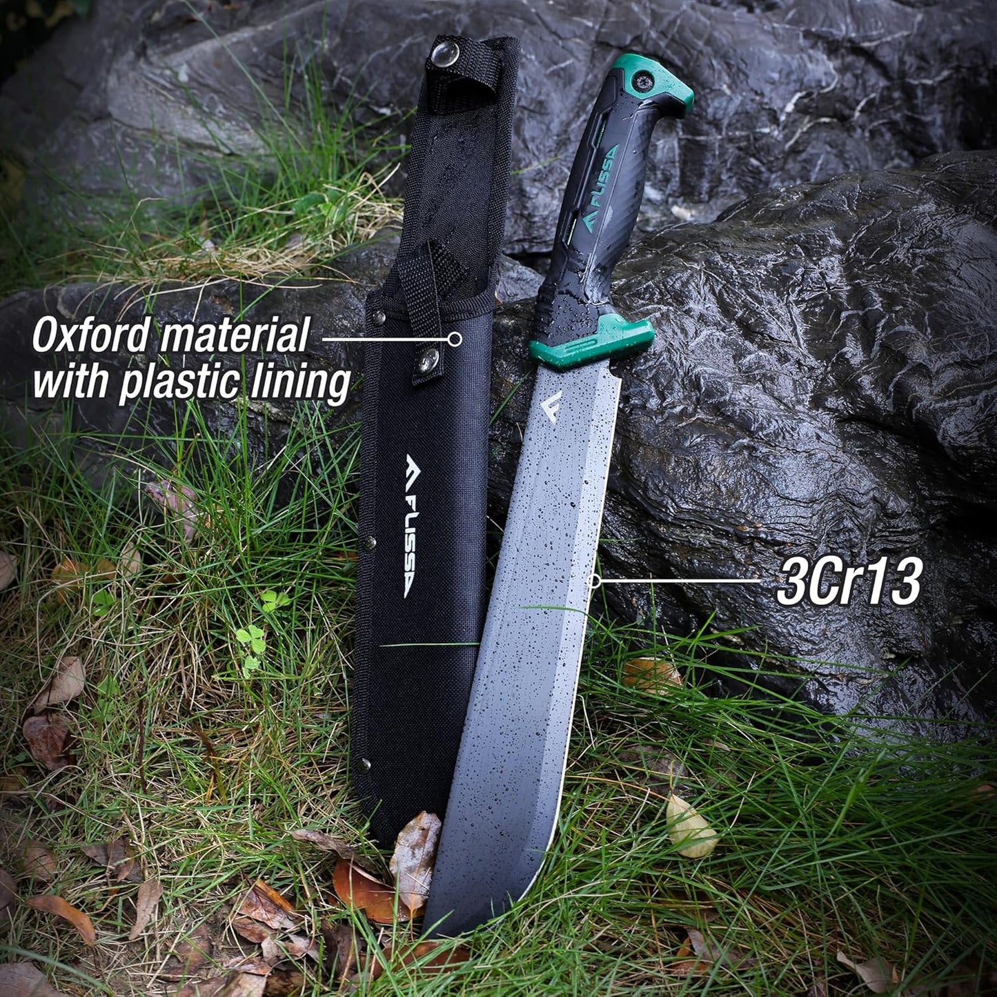 FLISSA 11'' Machete for Yard Work, Ergonomic Air Tech Handle and Lightweight Sheath, Stainless Steel Machete Knife for Gardening, Bushcraft, Hunting