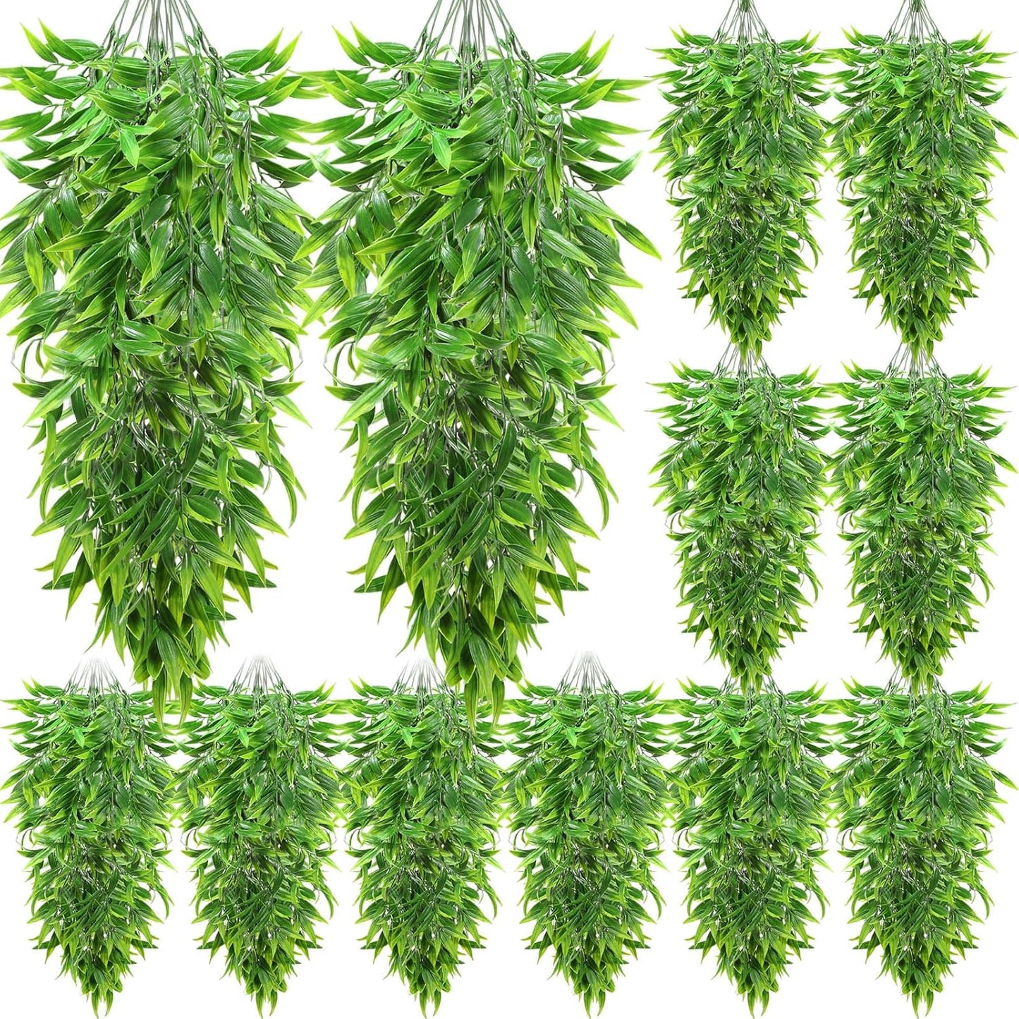 Hoteam 12 Pcs Artificial Hanging Plants 32 Inch Fake Ivy Vines with Fake Leaves Patio Artificial Plants Greenery for Living Room Indoor Outdoor Wall, No Basket (Bamboo Leaf)