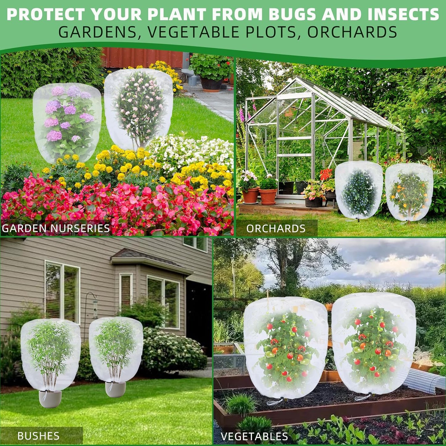 5 Pack Garden Plant Fruits Tree Protection Netting Covers with Drawstring, 3.3 x 2.7Ft Bird Insect Netting Bag, Plant Netting Barrier for Fruit/Flower/Herb/Vegetables (3.3 x 2.7Ft)