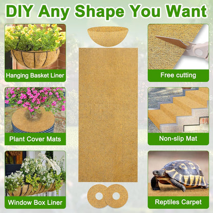 Coco Liner Roll 24x160 Inch, Natural Coconut Liners for Planter Flower Basket, Thick Coco Fiber Mat for Hanging Basket, Garden Decoration, Animal Pet Pads, Reptile Carpet