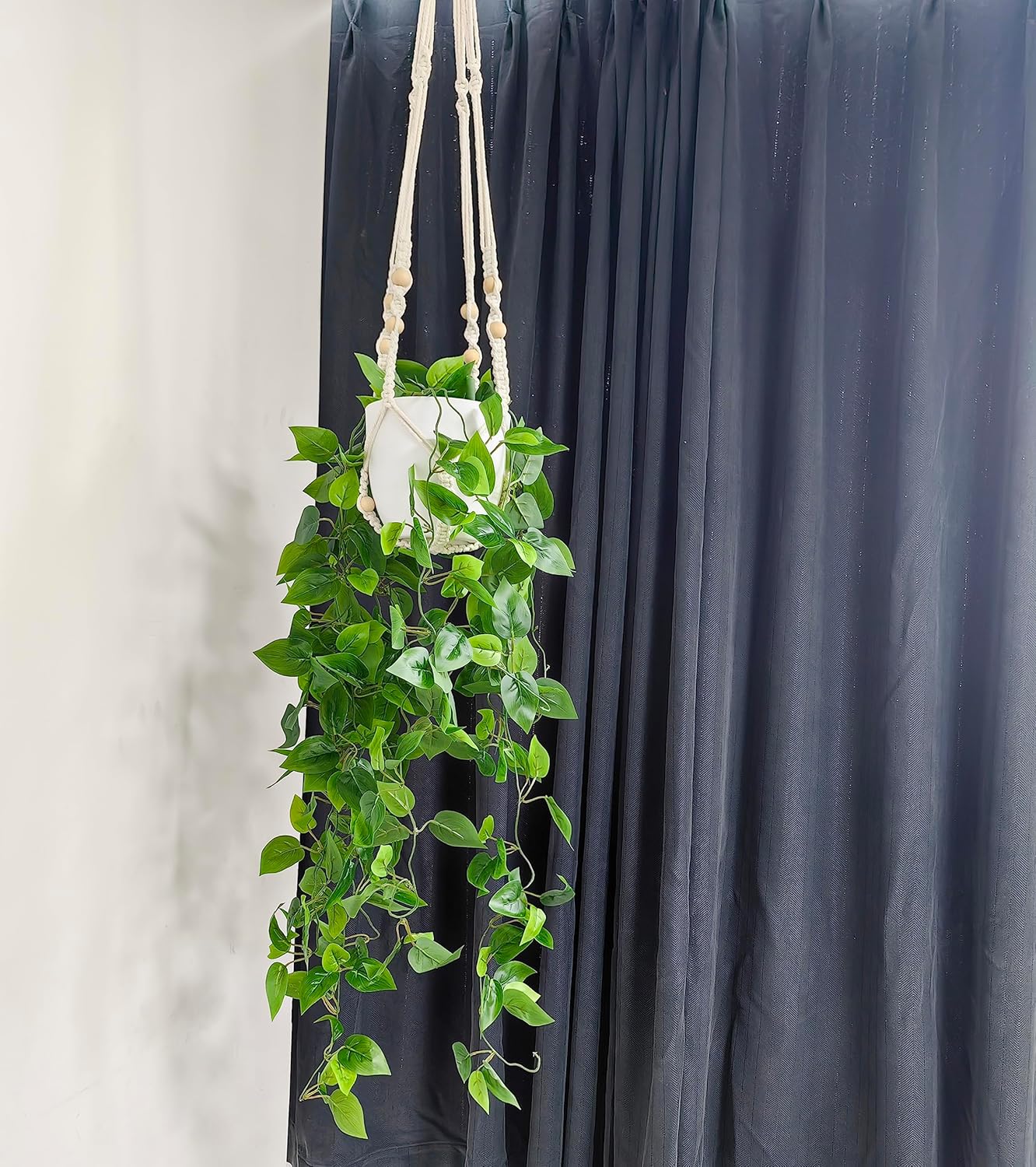 2 Packs Fake Hanging Plant with Pots for Home Decor Artificial Hanging Basket Plants Macrame Plant Hanger with Faux Vines Greenery for Bedroom Bathroom Room Wall Boho Decor Indoor Outdoor