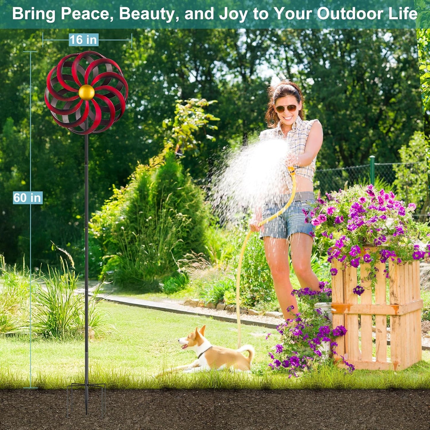 Wind Spinners Outdoor Yard Decorations, 16 Inches Wind Sculpture Metal Garden Art, Windmills for Yard Gardening Gifts for Women Mom Backyard, Patio, Garden Decor
