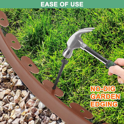 Garden Edging - 20 Feet Plastic Landscaping Edging Border with 18 PCS Spikes Apply to Flower Beds/Grass Lawn/Yard (20FT x 1.57IN, Dark Brown)
