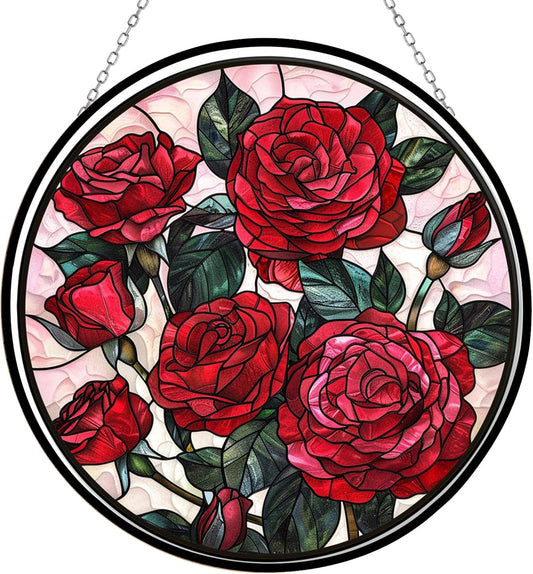Valentine Rose Suncatcher Stained Glass Window Hangings Sun Catchers Colorful Ornament Gifts for