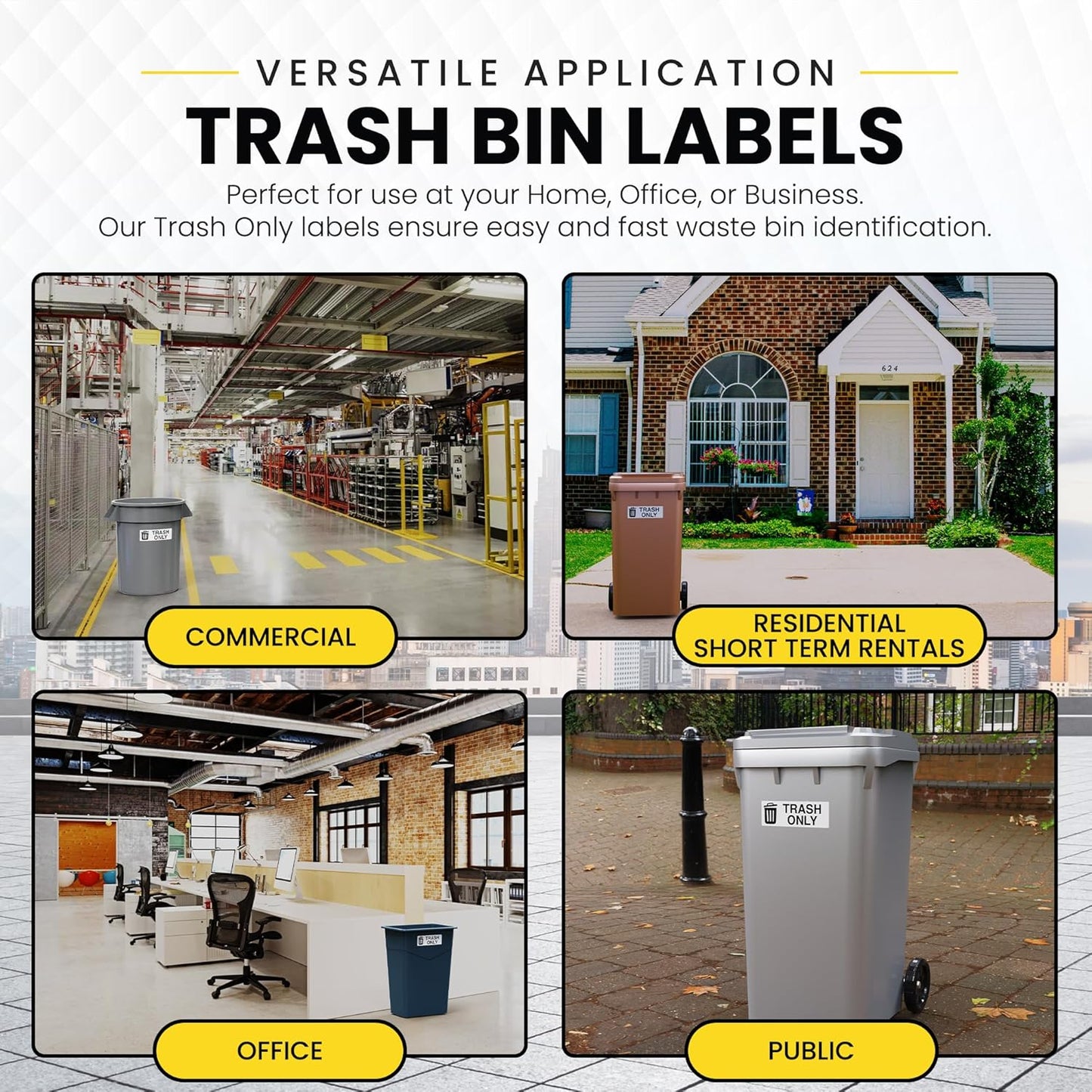 Trash Only Sticker for Trash Can, Garbage Can - 3-5 Year Indoor/Outdoor Rated - Heavy Duty, Weather Proof, Ultra Durable - USA Made (6x2 inch), 20 Labels
