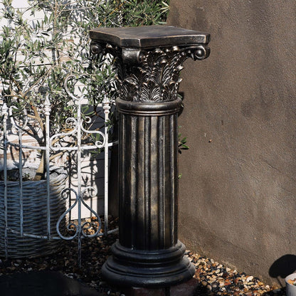 Decorative Roman Column Pedestal, Black Bronze, MGO Cement with Fiber, Classical Garden Pillar, Indoor Outdoor Decor, 33.5 inch Height, Wrap Foam Safely Delivered from Local Warehouse