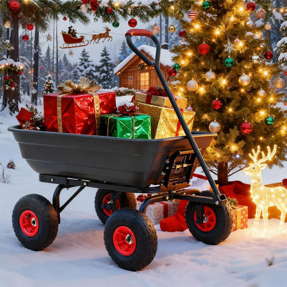 Garden Carts-600lbs Wagon Wheelbarrows with 4 Anti-Slip Tires & Quick-Release Dumping,Heavy Duty Utility Garden Dump Cart for Yard,Landscape and Christmas Hauling