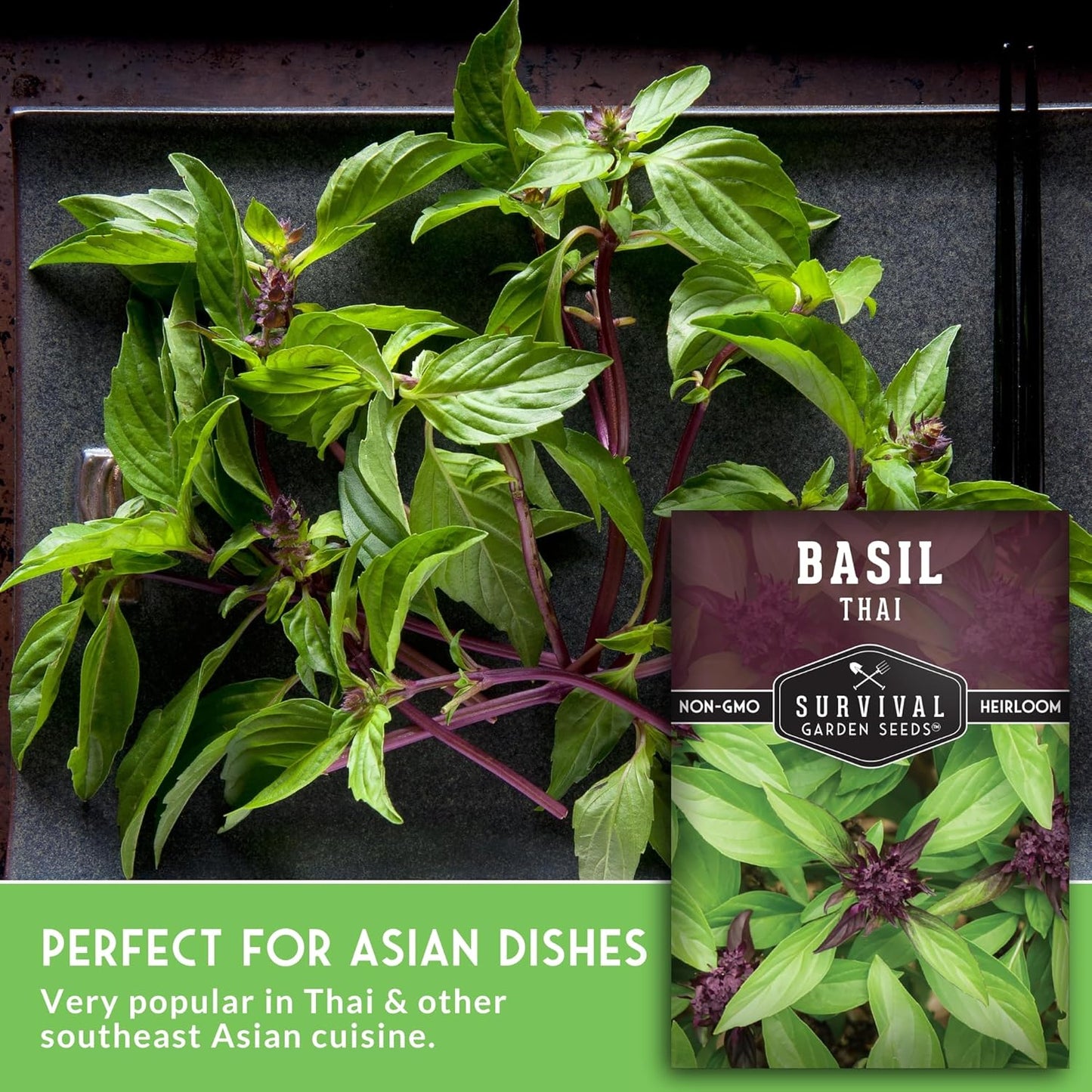 Survival Garden Seeds - Thai Basil Seed for Planting - 3 Packets with Instructions to Plant and Grow Asian Basil Indoors or Outdoors in Your Home Vegetable Garden - Non-GMO Heirloom Variety
