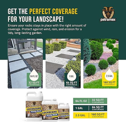Lockscape Sticky Rock or Sticky Mulch Glue for Landscaping with Sprayer 1 Gallon, Max Rock Glue for Landscape & PetraTools HD101 Bundle, Lockdown Gravel or Mulch for Landscaping Hold (Stone)