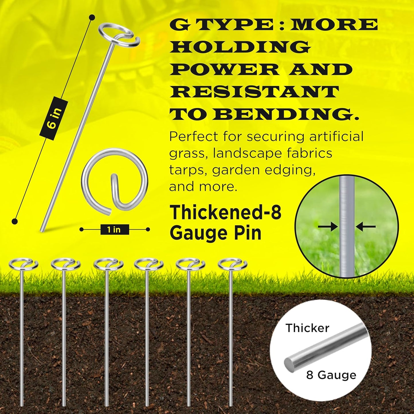 8 Gauge Circle Top Lanscape Pins - 125 Pack x 6 Inch Galvanised, Heavy Duty, Not Easy to Bend, Garden Stakes for Tarps, Lawn Turf, Weed Mats, More Holding Power (125 Pins)