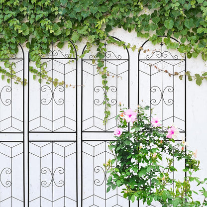 4 Pack Metal Garden Trellis 86.7" Tall Outdoor Climbing Plant Support for Roses, Flowers, Rustproof Durable Black Galvanized Tube, Lawn Garden Fence Decor Screen (4, Castle-86.7" H)