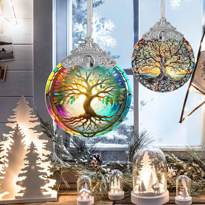 Tree of Life Suncatcher - Stained Glass Window Hanging, Christmas Ornament, Home Decor for Holidays