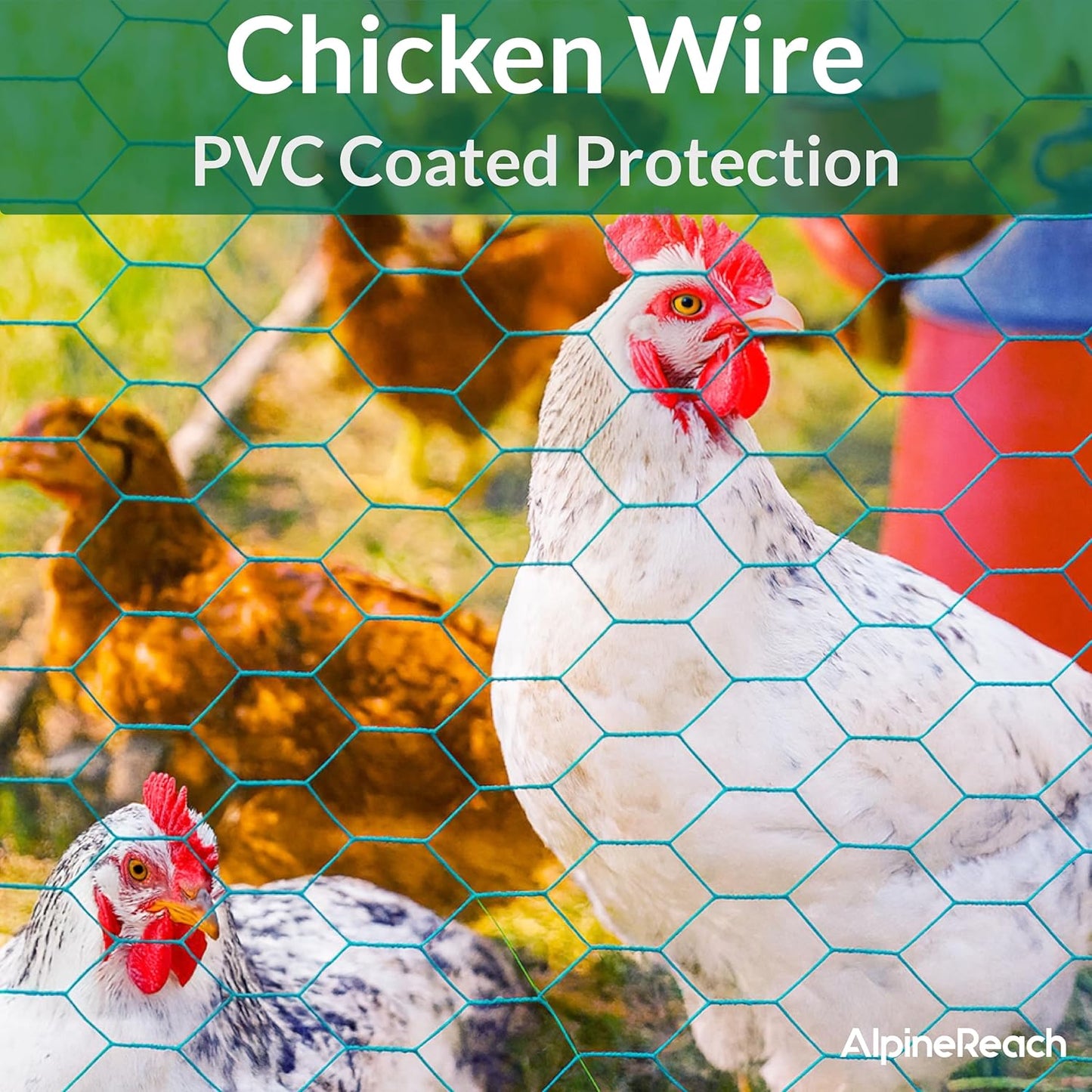 AlpineReach Chicken Wire 1.3ft x 13.5ft (15.6" x 162") for Floral Arrangements, Zip Ties - Green Mesh Roll Galvanized Hexagonal PVC Coated Garden Netting for Fencing, Crafts, Poultry, Gardening Fence