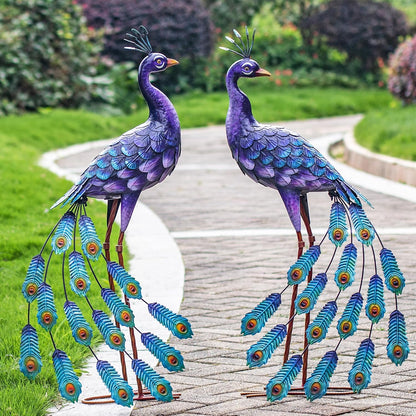Kircust Purple Peacock Garden Statue and Sculpture, Metal Peacocks Yard Art Lawn Decor, Large Birds Garden Sculptures & Statues for Patio Backyard Pond Home Decoration