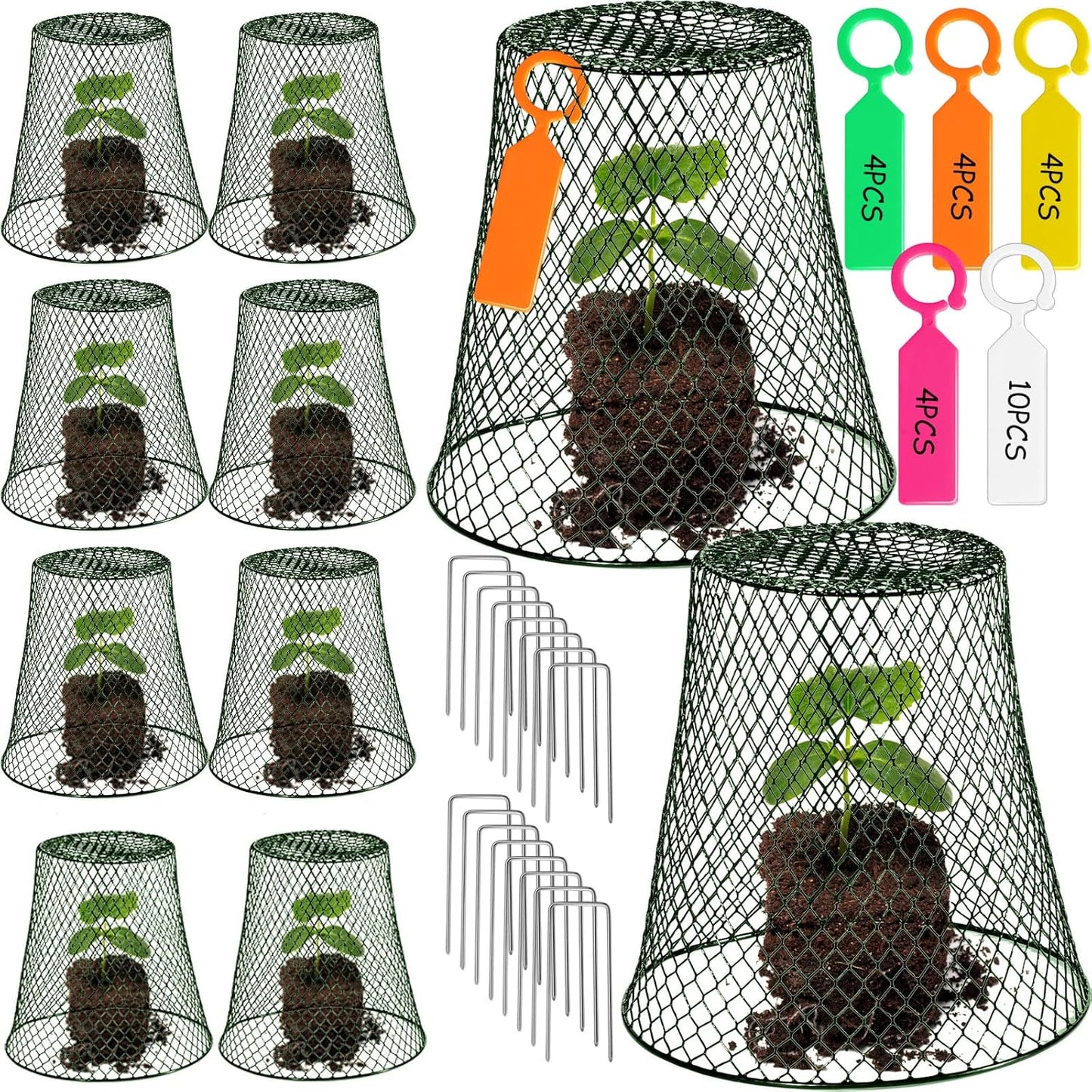 10 Pcs 8inch Chicken Wire Plant Covers Wire Garden Cloches Chicken Wire Cloche Plant Protector Metal Heavy Duty Garden Plant Cloche for Keeping Bunnies Chicken Squirrels Birds Other Out