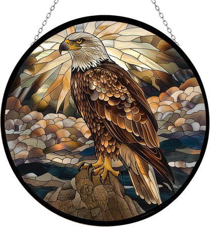 Eagle Stained Glass Window Hanging Window Suncatcher 12" Glass Panel with Metal Chain and Hooks Sun Catchers Indoor Wall Art Home Decor Gift for Women Mother's Day
