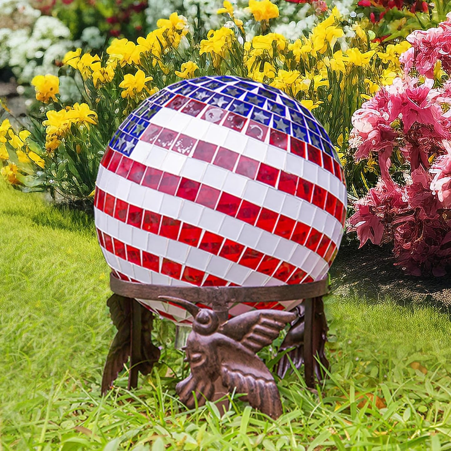 Topadorn Metal Gazing Ball Stand Garden Hardware Metal Stand for 10" or 12" Gazing Globes,Hummingbird