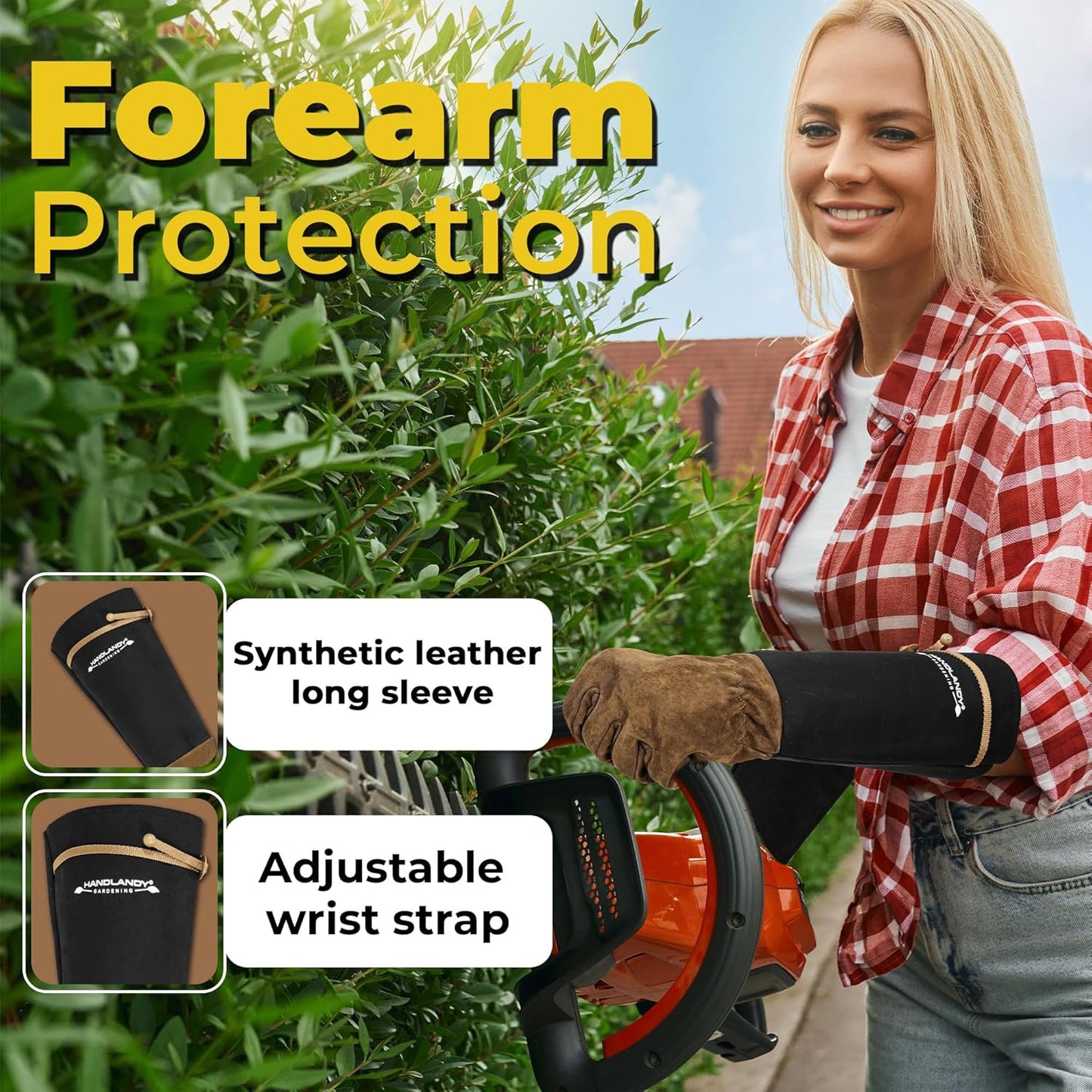 HANDLANDY Long Gardening Gloves for Men & Women, Cowhide Leather Rose Pruning Gloves, Breathable Thorn Proof Gauntlet Glove (Brown-Cowhide, M)