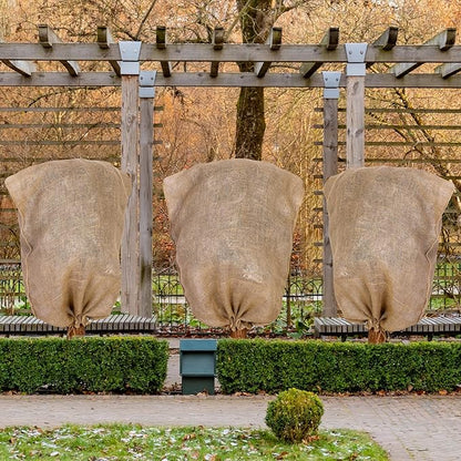 8 Packs Winter Burlap Plant Covers Bags 39.4 x 47.2 Inch Large Burlap Sack Plant Blanket with Drawstring Reusable Warm Plant Frost Cloth Cold Freeze Blanket for Outdoor Fruit Tree Potted Plants