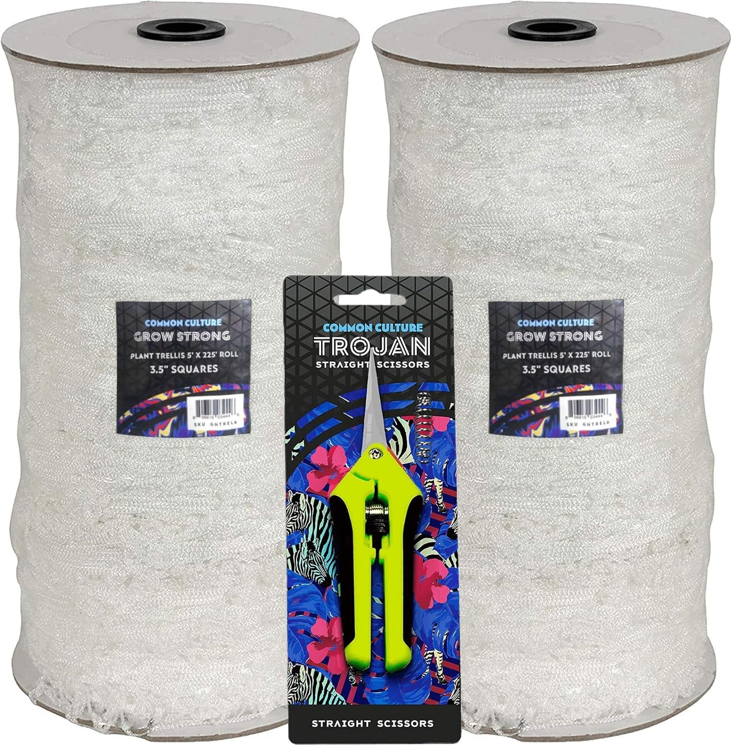 COMMON CULTURE Grow Strong Soft Mesh Nylon Trellis Netting Bulk Rolls - 5 x 225 ft Heavy-Duty Garden Netting for Plants - (Pack of 2 Rolls) + Common Culture Trimming Scissors
