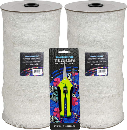 COMMON CULTURE Grow Strong Soft Mesh Nylon Trellis Netting Bulk Rolls - 5 x 225 ft Heavy-Duty Garden Netting for Plants - (Pack of 2 Rolls) + Common Culture Trimming Scissors