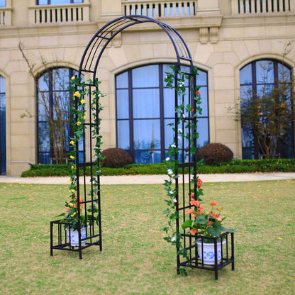 Steel Garden Arch with Plant Basket, 7'6" High x 3'7" Wide, Garden Arbor for Various Climbing Plant, Outdoor Garden Lawn Backyard