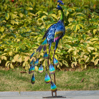 TERESA'S COLLECTIONS Garden Decor, Peacock Garden Decor with Colorful Painting, 24'', Waterproof Metal Garden Statue, Peacock Gifts, Garden Gifts for Women Mom, Indoor/Outdoor