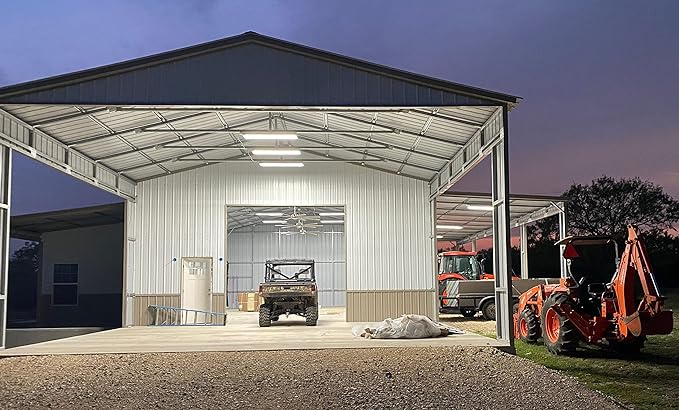 PrimeLights 4 Lamp Bulb High Bay T8 LED HighBay Utility Shop Garage Warehouse Light Fixture 11,000 LUMENS! Commercial Grade 15" X 48" White W/Mirrored Reflector W/LED Tubes 11,000 Lumens Bright