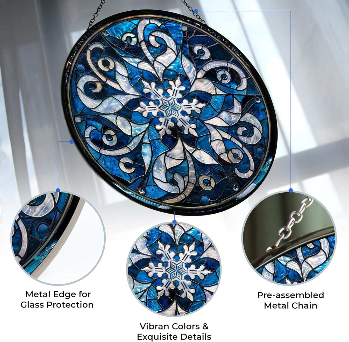 Christmas Snowflake Stained Glass Suncatcher Stained Glass Window Hangings Birthday Gift for Mom Grandma Teacher Women Friend Christmas