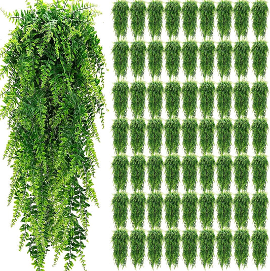Geosar 64 Pcs Artificial Hanging Plants 32 Inch Hanging Boston Ferns Plastic Fake Plants for Wall