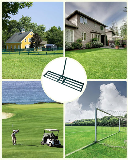 Lawn Leveling Rake,Stainless Steel Lawn Leveler with 45”x10” Ground Plate, 78” Adjustable Long Handle, Heavy Duty Large Level Yard Tool for Grass, Golf Field, Level Soil or Dirt Ground Surfaces-Green